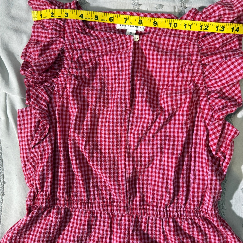 Free Assembly XS Pink&Red Gingham Ruffle Peplum Top - Picture 6 of 9